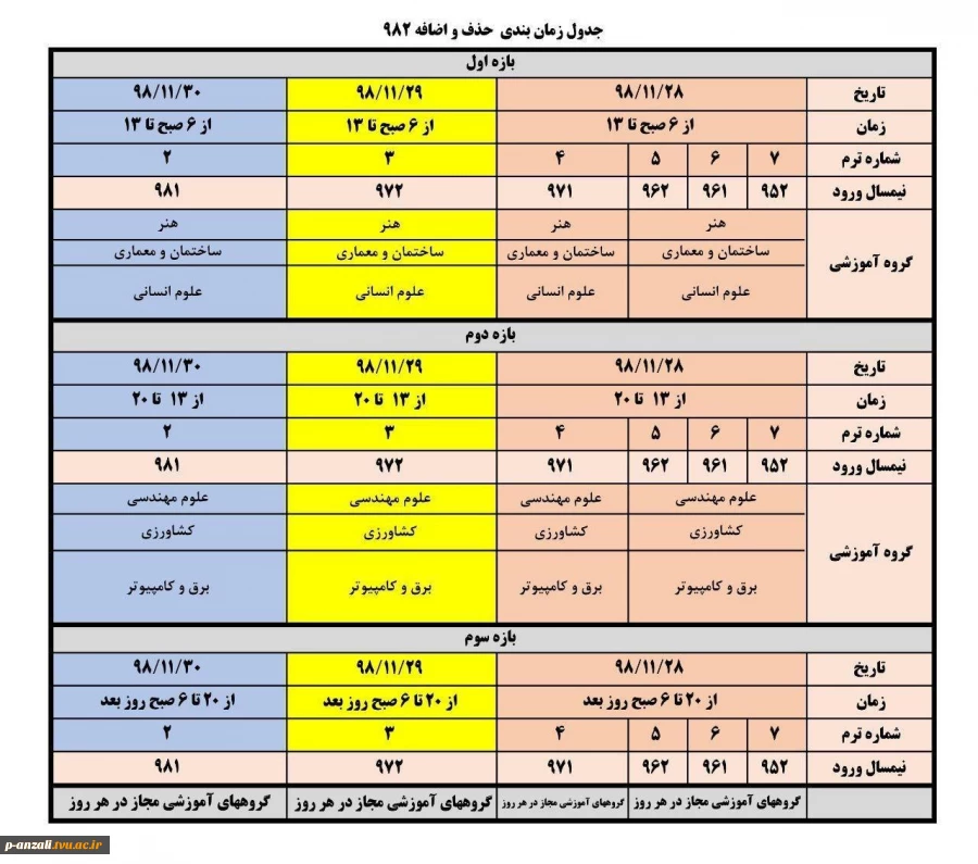 جدول زمانبندی حذف و اضافه  3