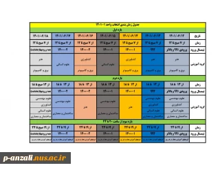 جدول زمان بندی انتخاب واحدنیمسال اول 1401