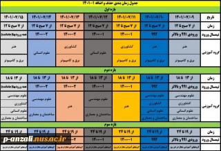 جدول زمانبندی حذف و اضافه نیمسال اول 011