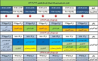 جدول زمان بندی ترمیم واحد نیم سال اول تحصیلی (1404-1403)