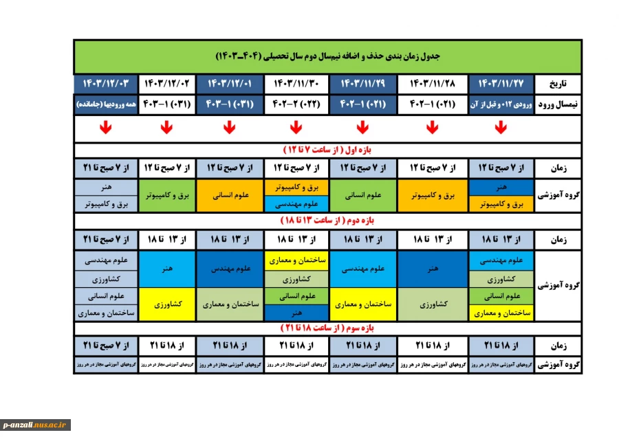 جدول زمان‌بندی حذف و اضافه نیم‌سال دوم سال‌تحصیلی ۱۴۰۳/۱۴۰۴ (بهمن ۱۴۰۳ -- ترم ۰۳۲)
 2